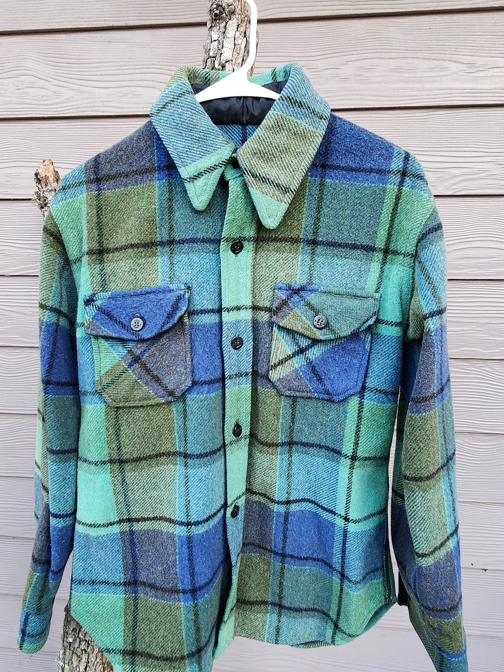 Plaid Green & Blue Men's Wool Vitage  Shirt Jacket